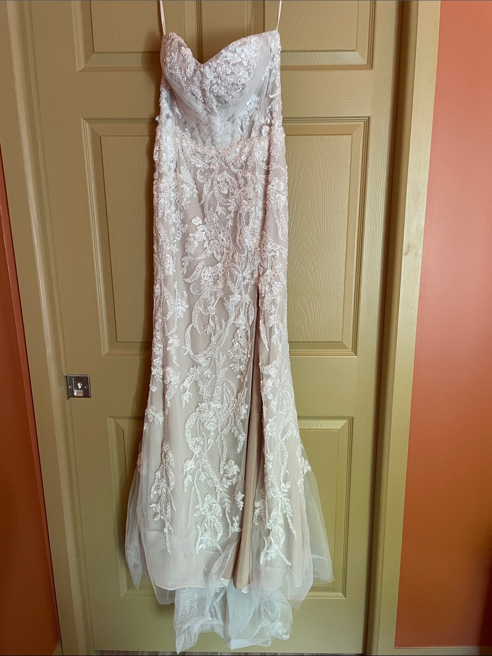 Galina Signature Strapless Lace Applique Wedding Dress in Ivory Style LSSWG881 - Picture 3 of 4